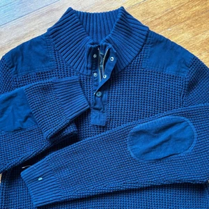 Neu David Bitton Commando Pullover Herren 2XL marineblau Reißverschluss Attrappe Pads Hvy Waffelstrick - Bild 1 von 19