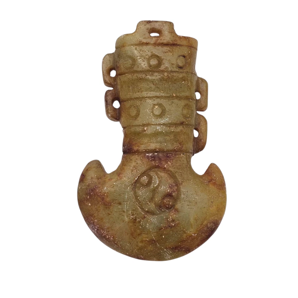 "Colgante grabado de hacha tallada de piedra de jade del Cercano Oriente antiguo 3""" Foto 1 de 4