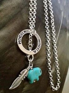 Collar colgante de plata Good Karma Open Wisdom azul turquesa elefante Lariat - Imagen 1 de 7