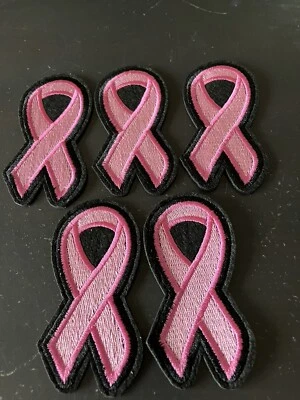 PINK RIBBON IRON-ON Embroidered PATCH 3" X 1.75”Breast Cancer Awareness 5 Pack! - Image 1 of 4