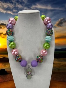 Homemade Beaded Sparkle Necklace Flip Flop Flower Sandal Costume Jewelry Kids - Picture 1 of 4