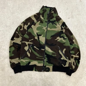 Vintage 80s Talon Zip Camo Full Zip Fleece Jacket Men’s L Green - Picture 1 of 14