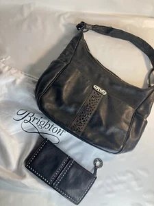 Schultertasche Brighton schwarz Leder und Geldbörse mit Perlen - Bild 1 von 11
