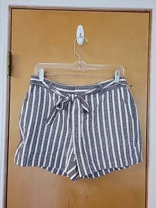 Banana Republic Stripe Shorts Women 6 Black White Belt Bow Tie High Waist-New! - Picture 1 of 6