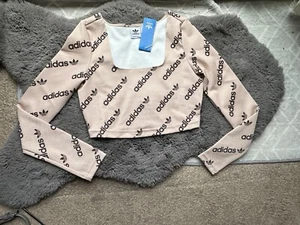 Adidas ‘Logomania’ Long Sleeved Cropped Top Halo Blush BNWT - Picture 1 of 4