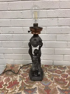 ANTIQUE VTG ART DECO FIGURALCHÖRE WOMAN TABLE LAMP METAL COPPER? 16 1/2” TALL - Picture 1 of 23