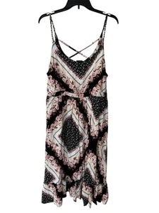 Torrid 1 14/16 1X Floral Scarf Print Midi Dress Black Pink Boho Festival - Picture 1 of 16