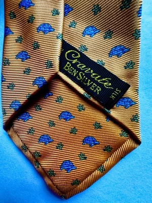 NUEVO SIN ETIQUETAS NUEVO VINTAGE BEN PLATA CORBATA HECHA A MANO SEDA CUELLO CORBATA TORTUGAS 3,5 X 57 Foto 1 de 4