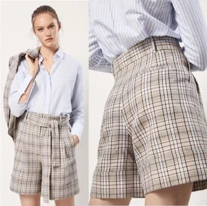 Bermudas a cuadros Massimo Dutti mezcla de lino bolsa de papel pantalones cortos - 8 - Imagen 1 de 11