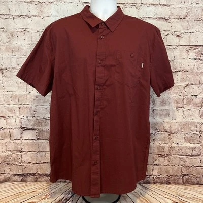 Camisa informal de algodón con botones de manga corta borgoña activa para hombre talla XL Foto 1 de 4