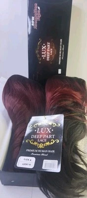 Juego de 2 pelucas Lux Deep Part Lace Premium mezcla cabello humano color rojo Lux 4/Lucky10 Foto 1 de 4