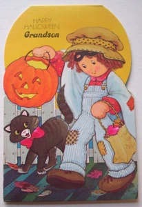 Grandson Trick or Treating STAND UP vintage 70's Halloween greeting card WW24 - Picture 1 of 5