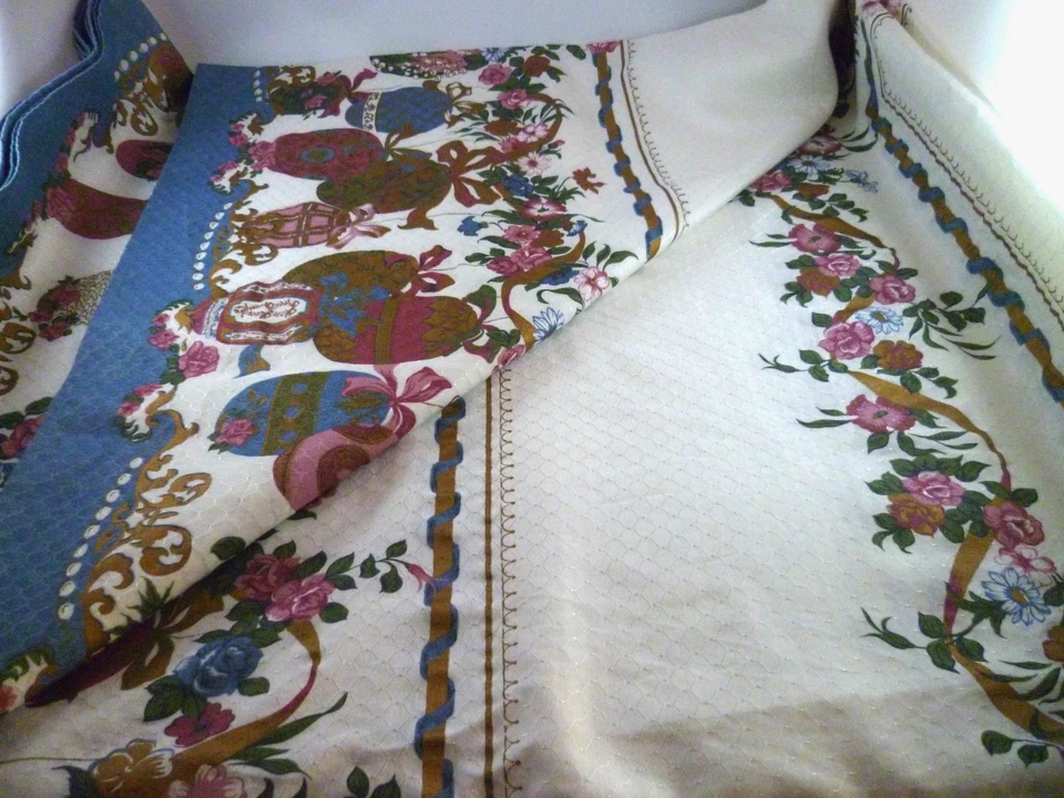 Wilton Court Tablecloth Spring Easter Eggs Floral Garden White Blue Pinks 62X100 - Image 1 of 4