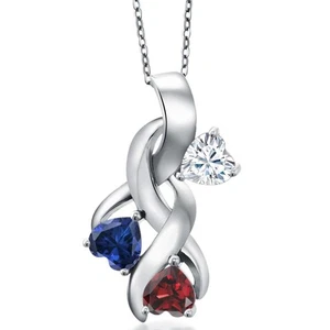 925 Sterling Silver White Moissanite and Created Sapphire and Garnet Pendant - Picture 1 of 7