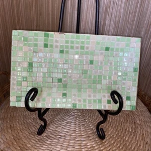 Vintage 60’s Re MCM Mosaic Tile Tray / Centerpiece~ Greens Lime Mint Brass Base~ - Bild 1 von 9