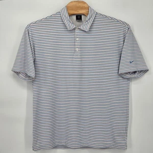 Nike Golf Men's XXL Dri-FIT UV Polo Shirt Short Sleeve Micro Striped White Blue - Picture 1 of 7