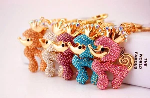 Poodle Dog Puppy Crystal Diamante Bag Charms Handbag Keyrings Pendant Key Chain - Picture 1 of 20