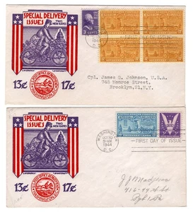 E17-18 Special Delivery 13c + 17c Pair 1944 FDCs - Staehle Smartcraft - Picture 1 of 2