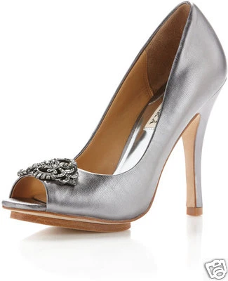 NIB Badgley Mischka SUSAN open toe pump shoes  silver gray metallic pewter 7,5 - Image 1 of 4