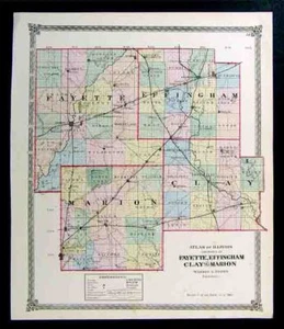 1876 Beers Illinois Map - Effingham Clay Marion Fayette - Picture 1 of 1