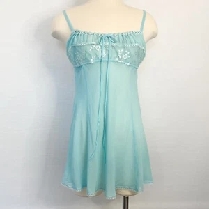Y2K Victoria’s Secret SILK Chiffon Milkmaid Aqua Babydoll Slip Dress Chemise NWT - Picture 1 of 7