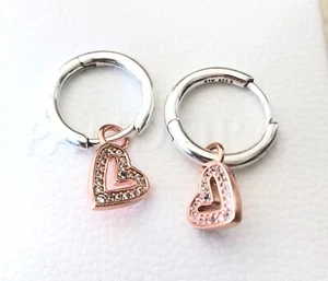 Pandora 14k Rose Gold-Plated, Sparkling Freehand Heart Hoop Earrings #280090C01 - Picture 1 of 5