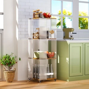 4 Tier Freestanding Cube Bookshelf Acrylic 360°Rotating Mobile Storage Organizer - Picture 1 of 17
