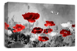 Floral Wall Art Red Living Room Bedroom Framed Canvas Picture Ready to Hang - Picture 1 of 27