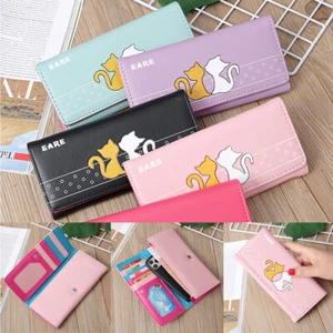 Women's Wallet Cute Cat Clutch Long Big Capacity Purse Card Holder Handbag Gift - Picture 1 of 17