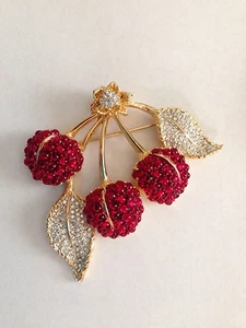 Swarovski Kirschen Anstecknadel Brosche signiert - WUNDERSCHÖN! - Neu - Bild 1 von 5