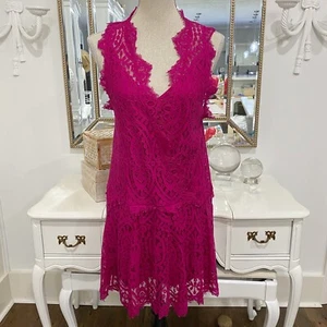 Free People Heart in Two Orchid Pink Crochet Eyelash Lace Mini Dress Sz S Cute - Picture 1 of 11