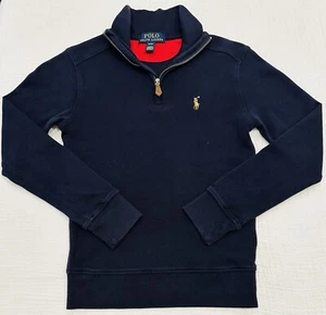Boys 8 Ralph Lauren Polo COTTON INTERLOCK QUARTER ZIP PULLOVER SWEATER Navy Blue - Picture 1 of 5