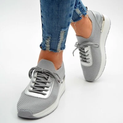 Damen Schuhe Sneaker Grau Silber Turnschuhe Sportschuhe Ballerina Freizeitschuhe - Bild 1 von 4