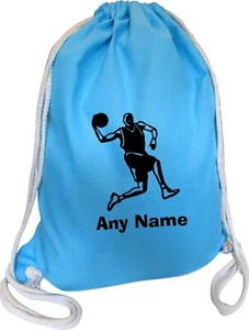 Basketball Player AQUA BLUE COTTON Kids Childs School Sports Gym PE Bag Gift - Picture 1 of 11