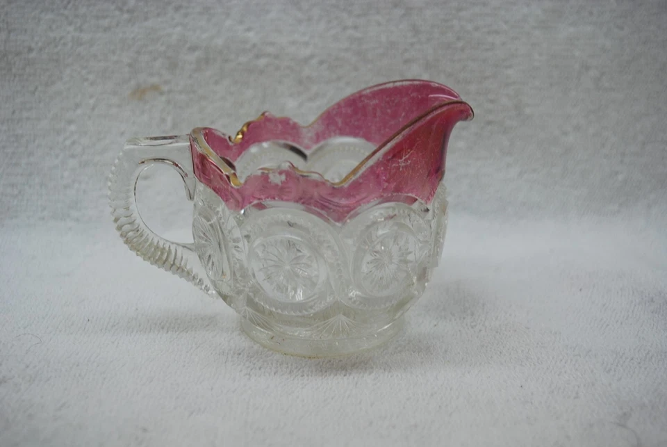 GREAT VICTORIAN US GLASS STAR IN BULL'S EYE RUBY STAINED EAPG CREAMER 1905 - Image 1 of 4