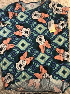 LuLaRoe Minnie Mouse Disney Blue/Green Irma size XS Blouse Shirt Womens New - Picture 1 of 4
