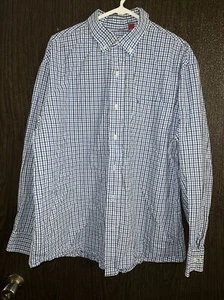 Camisa de vestir XL Izod para hombre manga larga azul blanco camisa de vestir con botones 24 pulgadas - Imagen 1 de 7