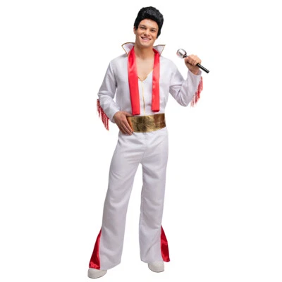 KING OF ROCK + ROLL Presley Pop 50s Fancy Dress Costume or Wig Adult Mens 1950s - Image 1 of 3