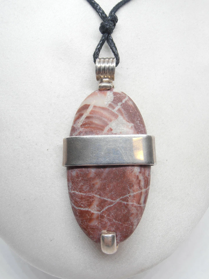 Ciondolo in ARGENTO 925 con DIASPRO rosso naturale e girocollo - pietra dura - - Immagine 1 di 4