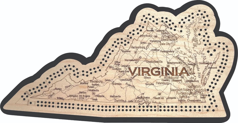 Virginia State Shape Road Map Cribbage Board - Image 1 of 1