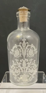 Botella boticario tocador de vidrio grabado Casafina con tapón de corcho MCM Portugal - Usada en excelente estado - Imagen 1 de 6