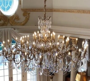 Unusually Large Bronze and Cut-Glass Thirty-Two Light Chandelier - Picture 1 of 6