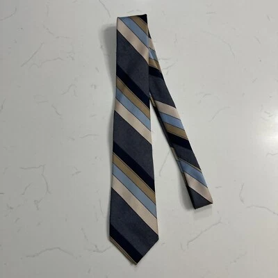 Corbata Damon 80 % poliéster 20 % lino azul a rayas Foto 1 de 4