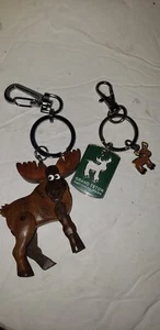 VINTAGE GRAND TETON NATIONAL PARK PUZZLE DANGLE Charm & 3d Wooden MOOSE Key Ring - Picture 1 of 11