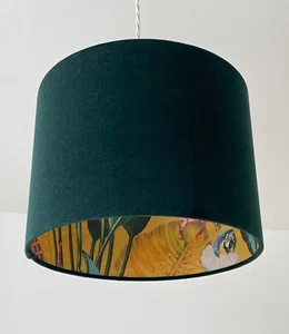 Lampshade Forest Green Velvet Ochre Wonderland Jungle Leaves Drum Light Shade - Picture 1 of 12