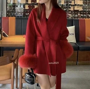 Mode Frauen Ärmel Fuchspelz Gras Kaschmir Jacke doppelseitig Wolle Trenchcoat - Bild 1 von 27