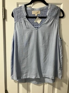 Cloth and Stone Top Baby Blue Sz XL Sleeveless Tencel Tunic Smocked NWT - Picture 1 of 4