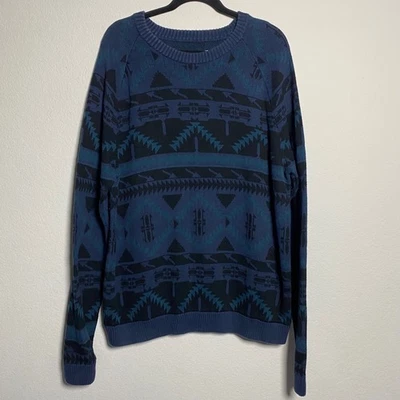 Mossimo Supply Co XL Geometric Pattern Sweater Pullover Blue Black Grandpa - Image 1 of 4