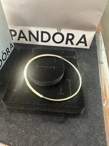 NEW‼️Pandora Signature 14k Solid Gold I-D Bangle Bracelet Size 6.9 in Box. ￼ - Picture 1 of 12