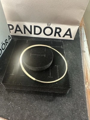 NEW‼️Pandora Signature 14k Solid Gold I-D Bangle Bracelet Size 6.9 in Box. ￼ - Image 1 of 4